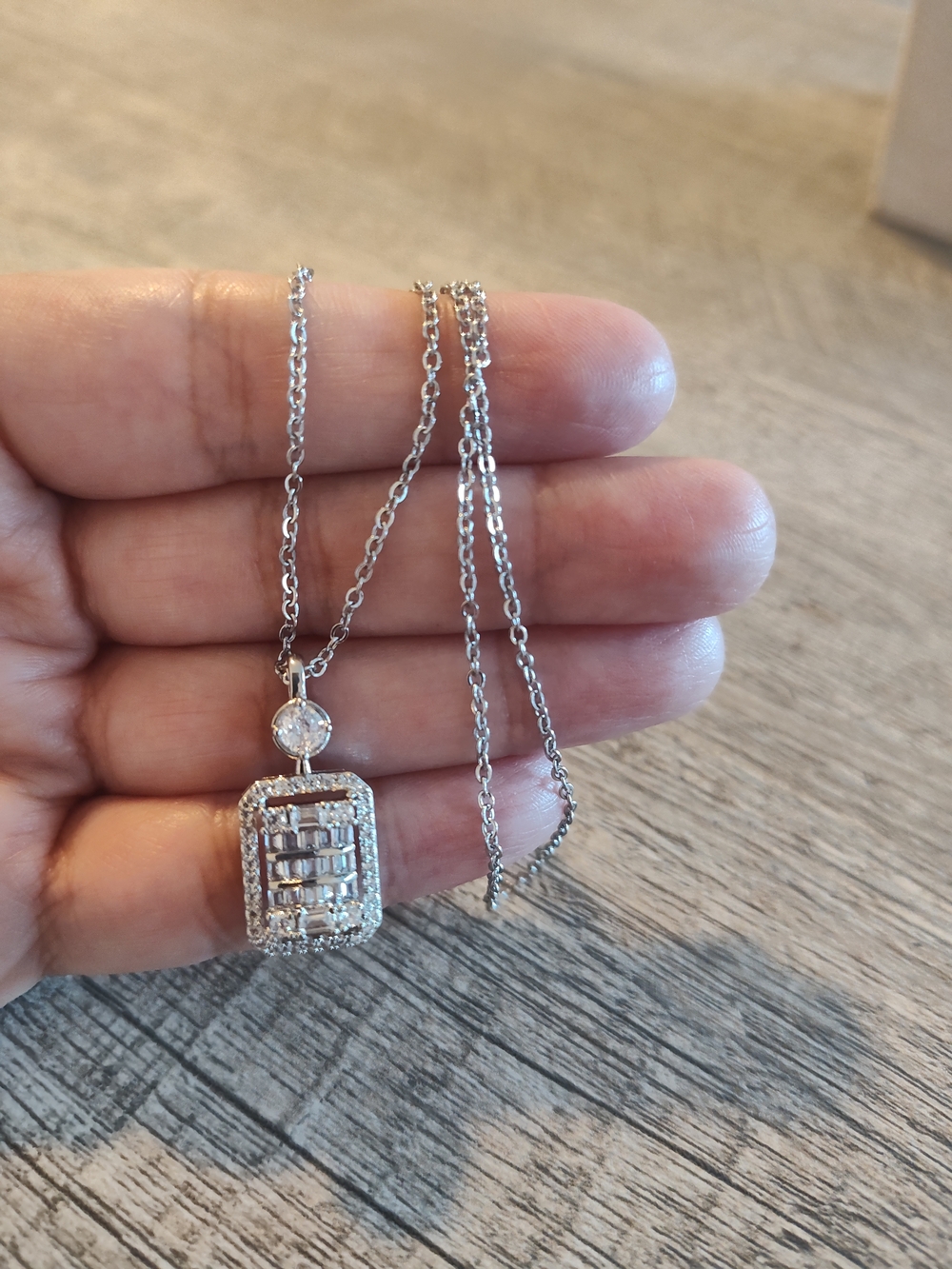 Sterling Silver Cubic Zirconia Pendant Necklace - White- 18 Inches. - Picture 2 of 9